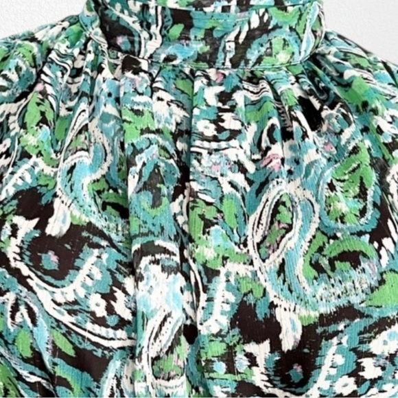 Zara Paisley Print High Neck Ruched Blouse Green + Multi SZ L - Picture 4 of 12